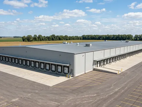 Large steel crossdock warehouse facility on rural land